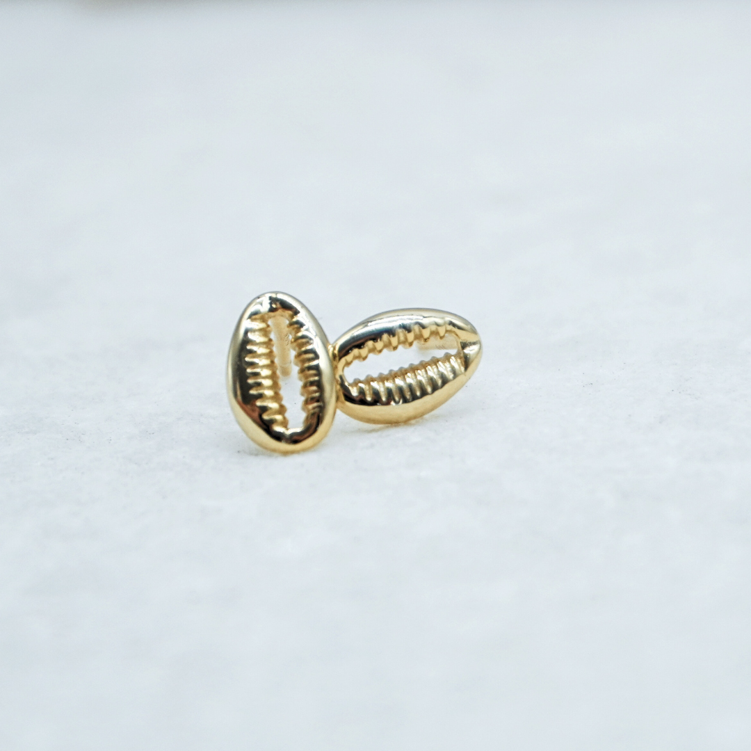 Gold Cowrie Stud Earrings flat lay waterproof Kailumea