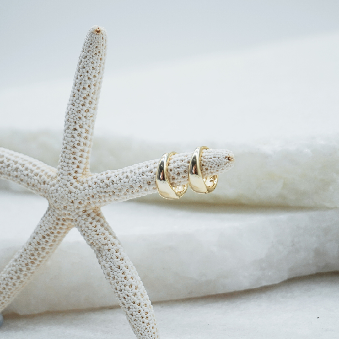 Waterproof Gold Chunky Small Round Hoops flat lay Kailumea