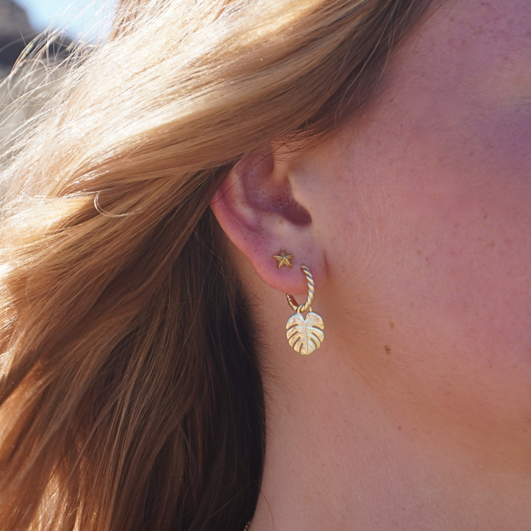 Mahina Monstera Leaf Gold Pendant Hoop Earring