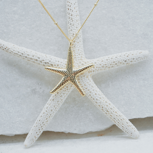 Santorini starfish necklace flat lay-waterproof gold Kailumea