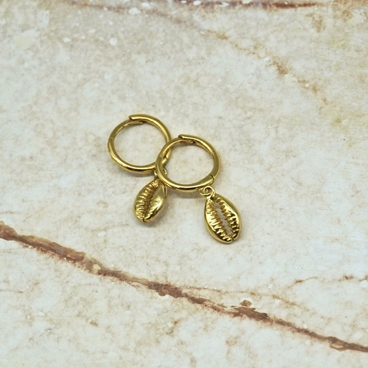 Calypso Gold/Silver Cowrie Pendant Hoops
