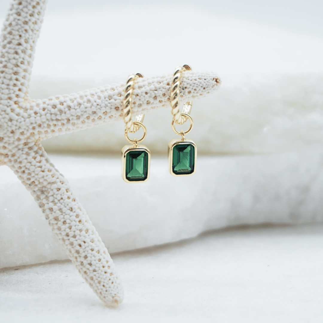 Emerald Gold Hoops