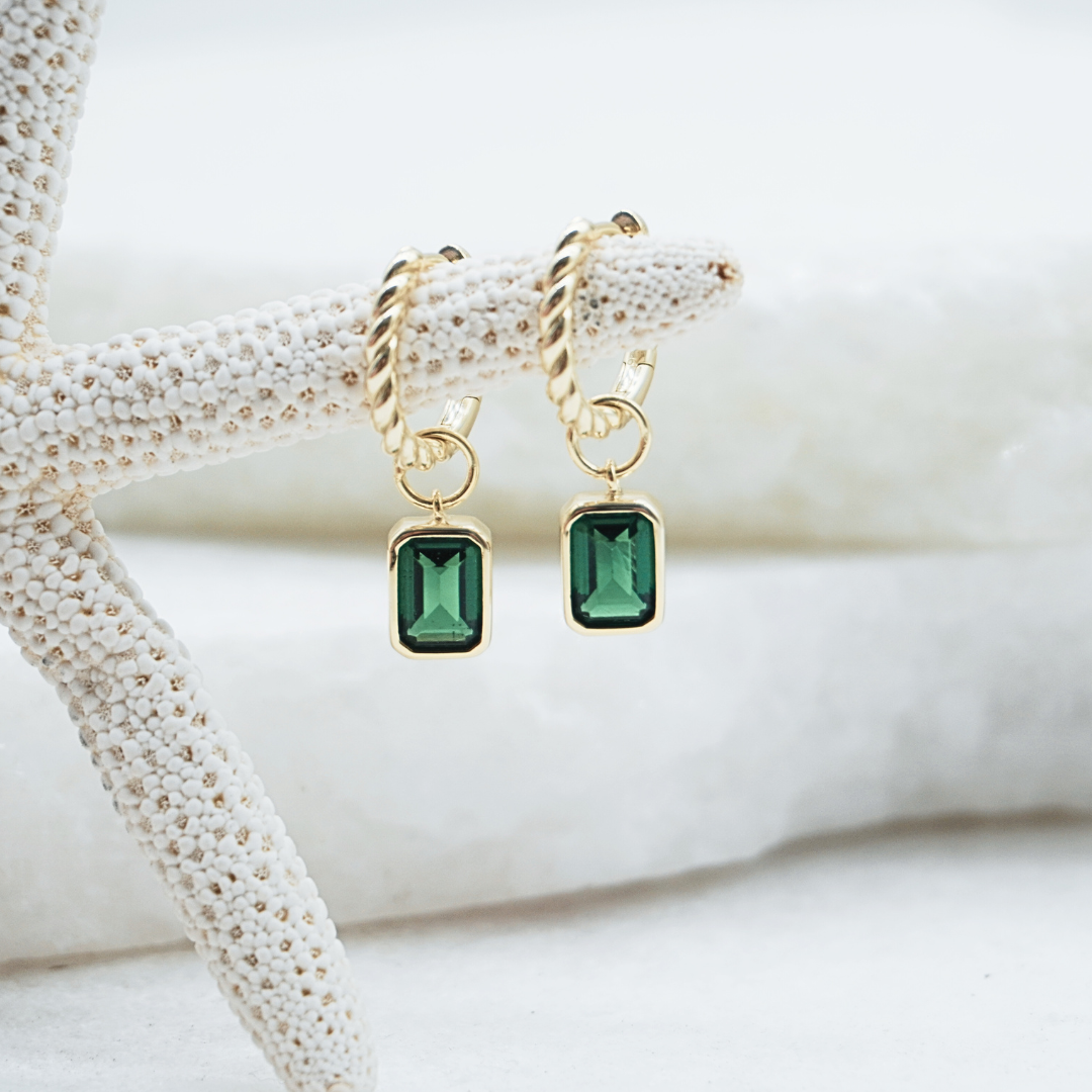 Emerald Gold Hoops