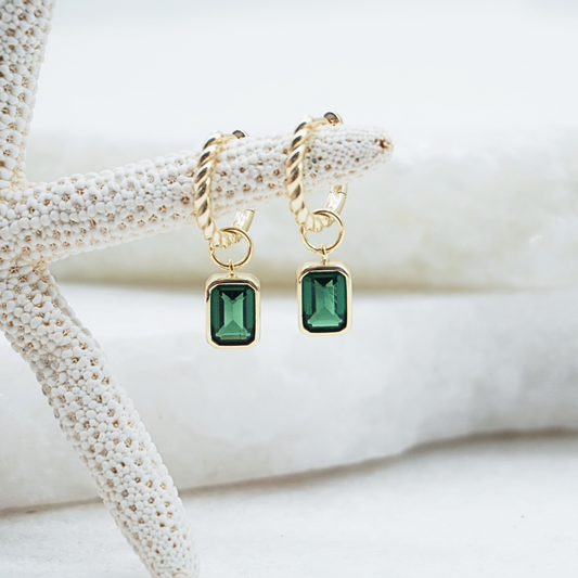 Emerald Gold Hoops
