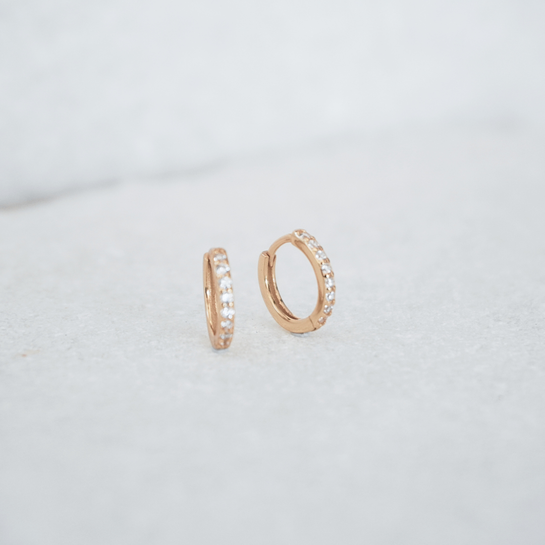Kalinda Huggie CZ Hoop Earrings flat lay waterproof Kailumea