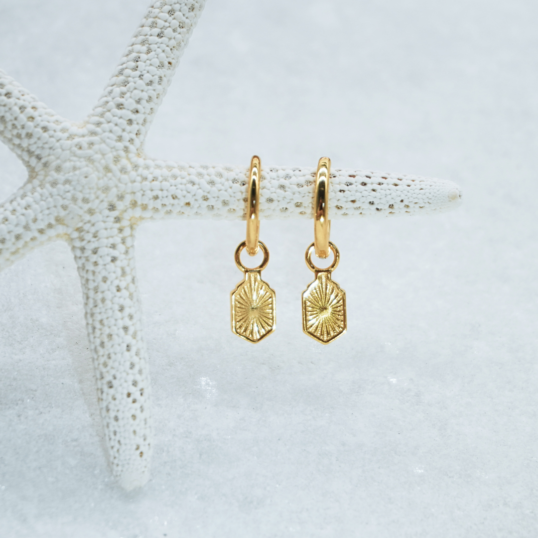 Waterproof Manea Gold Boho Pendant Hoop Earrings flat lay Kailumea