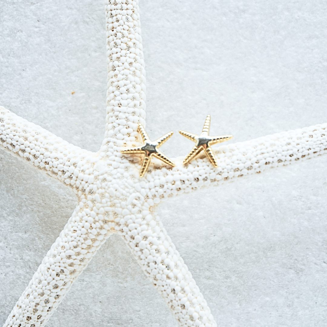 Sea Star Starfish Gold Stud Earrings flat lay waterproof Kailumea