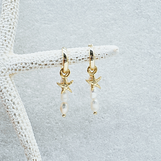 Selene Starfish Pearl String hoop earrings flat lay waterproof Kailumea