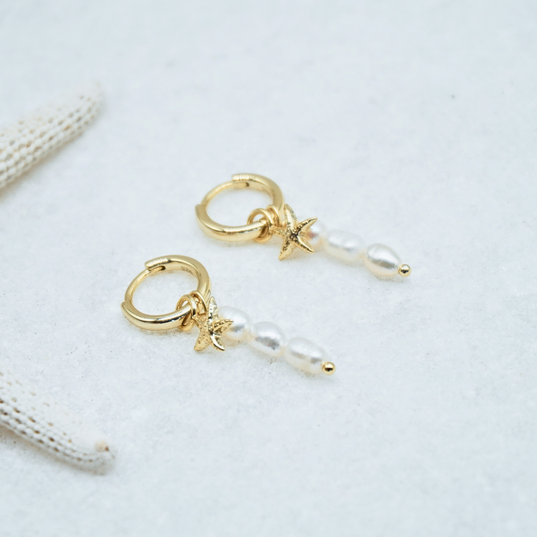 Selene starfish pearl string hoop earrings gold waterproof Kailumea