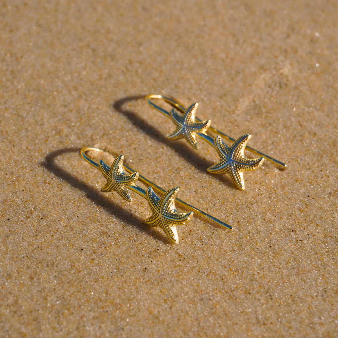 Starla Starfish Gold Thread Earrings waterproof Kailumea flat lay