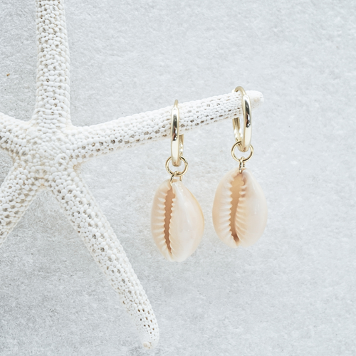 Tehani Natural Cowrie Shell Hoop Earrings